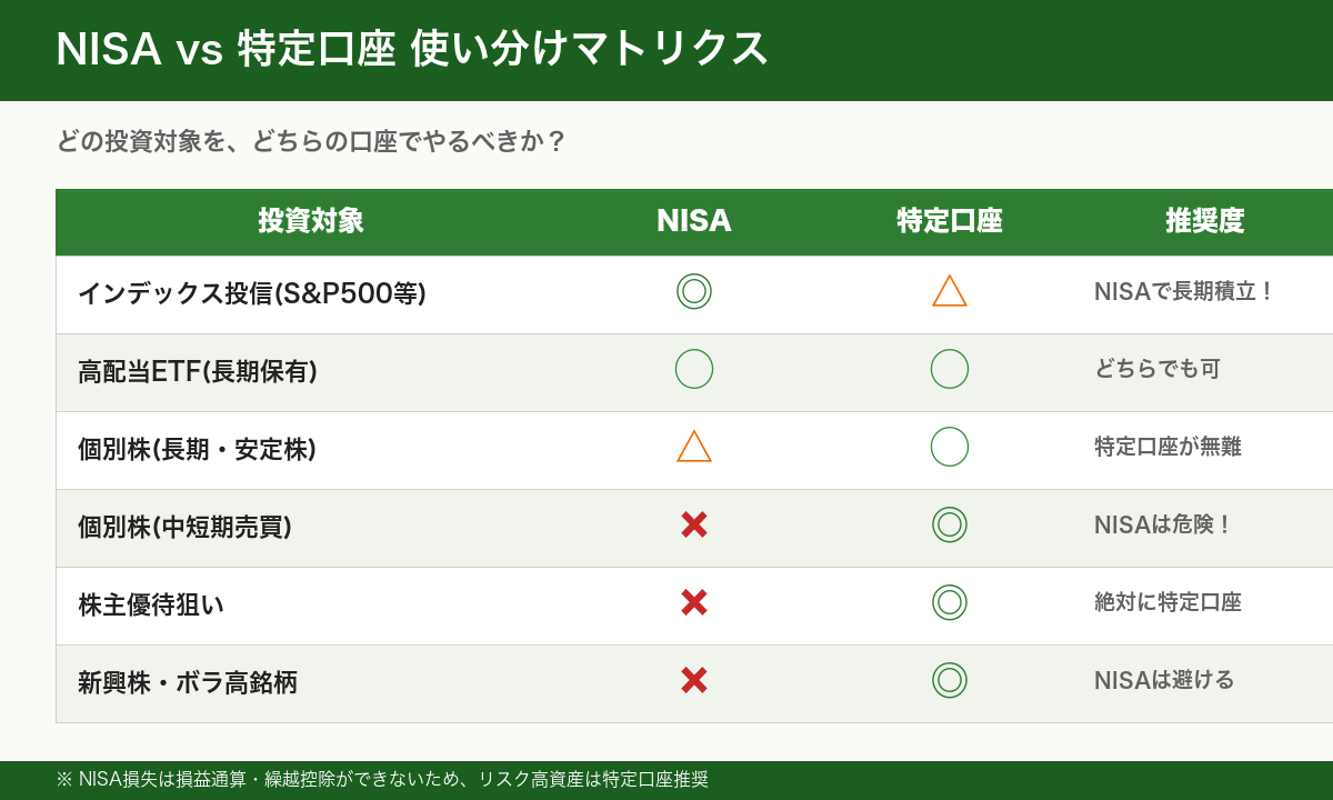 NISAと特定口座の使い分けマトリクス
