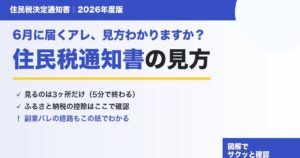 住民税決定通知書の見方を3ポイントで解説するアイキャッチ(2026年度版)