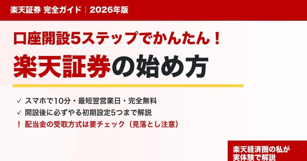 楽天証券の始め方を口座開設5ステップと初期設定5つで解説するアイキャッチ