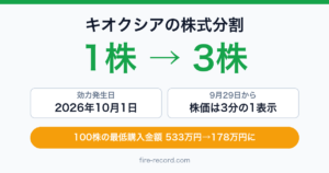 キオクシアの株式分割は1株→3株。効力発生日2026年10月1日、9月29日から株価は3分の1表示、100株の最低購入金額は533万円→178万円